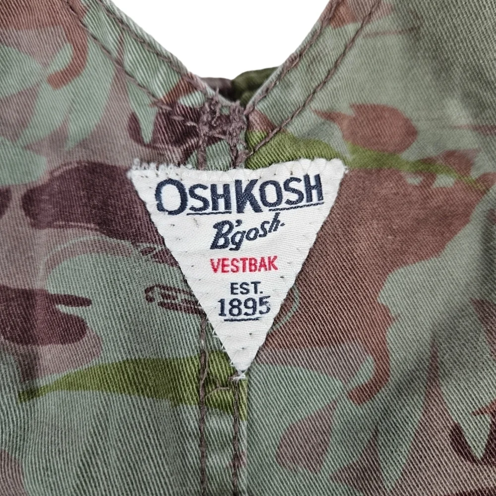 Oshkosh B'Gosh Dinosaur Camo Carpenter Vestback Bib Overalls Size 18M Boys J12